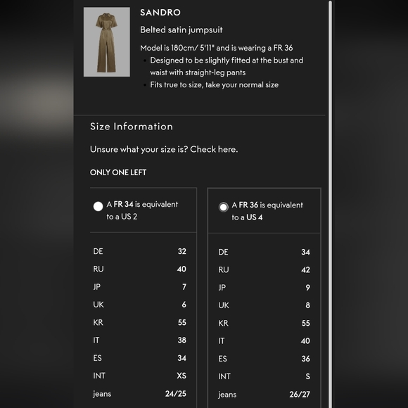 Sandro Belted Satin Short-Sleeve Jumpsuit Size 36 - Picture 11 of 12